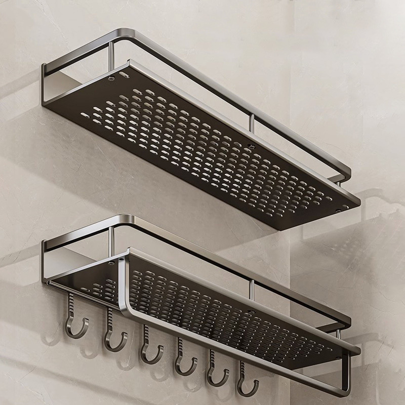 No-Drill Bathroom Shelf, Wall-Mounted Toilet and Bathroom Storage Rack, Space Aluminum, Waterproof, Light Luxury