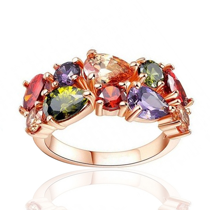 Cao Shi's Zircon New Mona Lisa Style Diamond Jewelry Ring, Japan, South Korea Colorful Ring_voghion.com