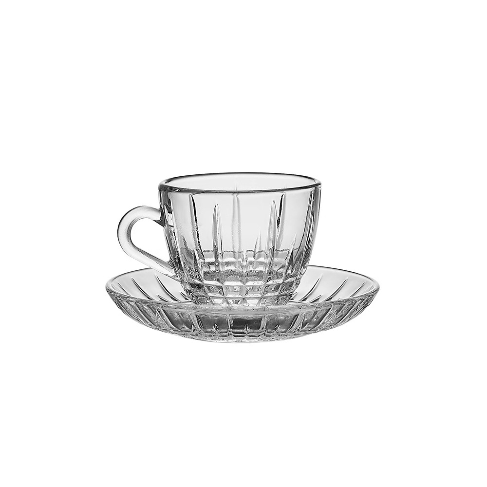Tazas de café de vidrio, platos, tazas de café con tazas de café transparentes y resistentes al calor, tazas de café europeas de pequeño lujo con un mango