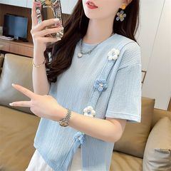 韓国デザインニッチ半袖Tシャツレディース2025年夏新作フレッシュルーズ不規則カジュアル万能トップス
