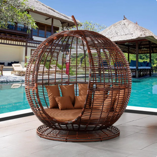 Villa Open-Air Balcony Leisure Bed B&B Outdoor Courtyard Rattan Round Bed Outdoor Swimming Pool Garden Waterproof Sofa