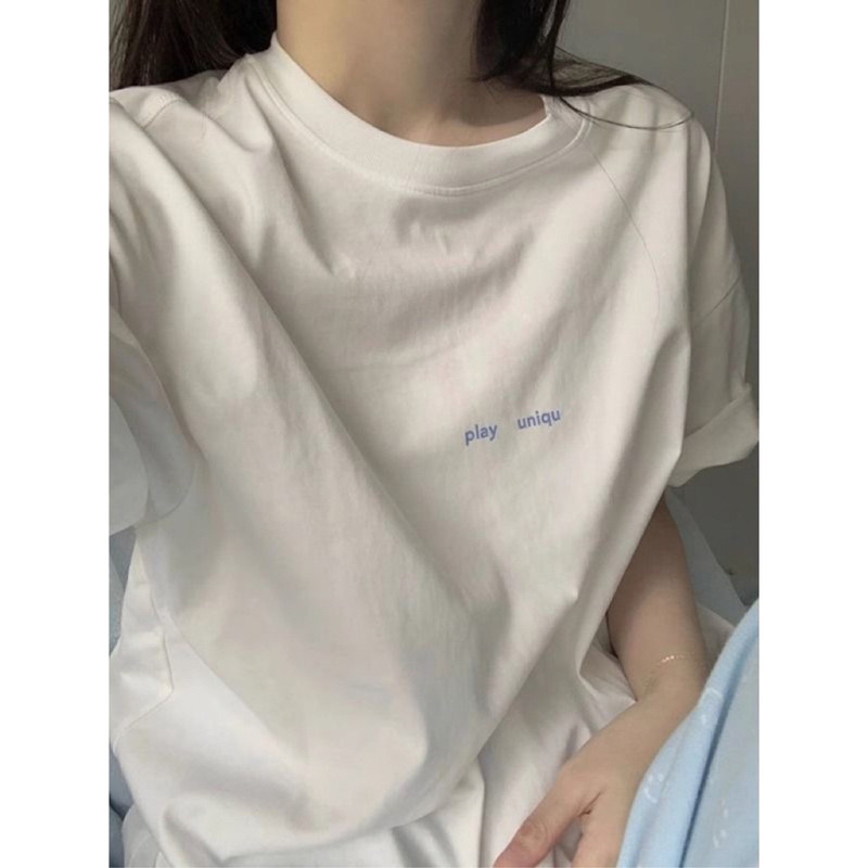 Summer Simple White T-Shirt Women's Loose Cotton Short-Sleeved Printed Half-Sleeved Large Size Slim Hong Kong Style Versatile Top