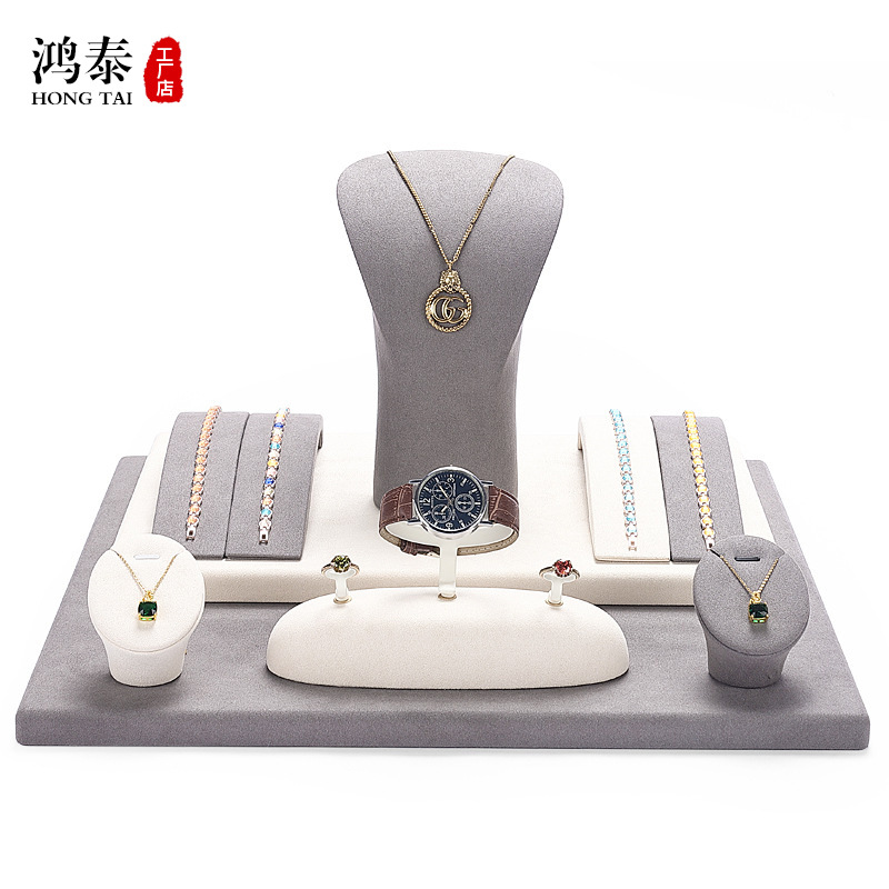 Hongtai Luz de lujo exhibición de la joyería de microfibra anillo de rack pulsera pendientes collar Almacenamiento de rack de la joyería de la decoración de la ventana rack