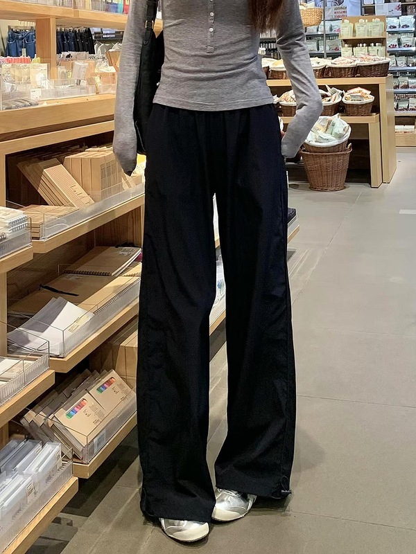 美式工装裤女2025春季新款藏蓝色直筒阔腿裤宽松高腰休闲运动裤子|undefined