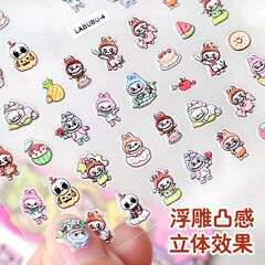 可爱拉布布浮雕立体美甲贴纸labubu指甲贴花小鼻嘎迷你卡通手账贴