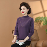 洋气中老年羊毛衫打底衫女式半高领妈妈装秋冬纯毛针织衫，女装针织衫/毛衣，妃慕昵服饰