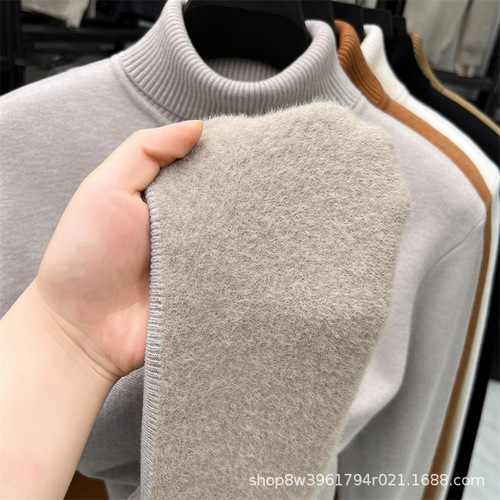Wholesale running volume one velvet turtleneck sweater for men in autumn and winter plus velvet thick base shirt, warm sweater inside