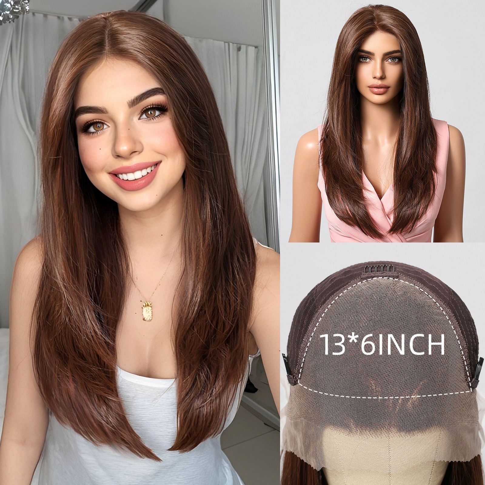 La nueva peluca transfronteriza 13*6 encaje se puede coser libremente en un área grande, cubierta dorada de longitud media, punto de fábrica