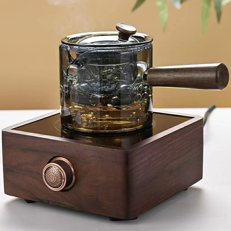 Borosilicato ahumado gris vidrio tetera mango lateral olla mango de madera maciza olla Kung Fu juego de té hogar gran capacidad tetera