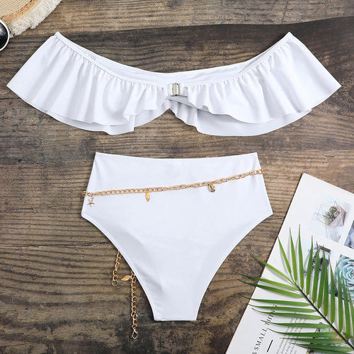  European and American new style ruffled sexy tube top high waist split swimsuit swimsuit bikini bikini cross-border
