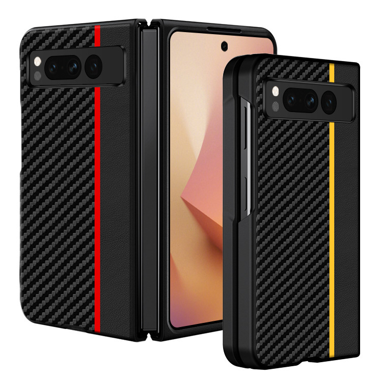 For Google PixelFold Phone Case Carbon Fiber Kevlar Pattern Drop-Resistant Ultra-Thin Folding Leather Case for Google