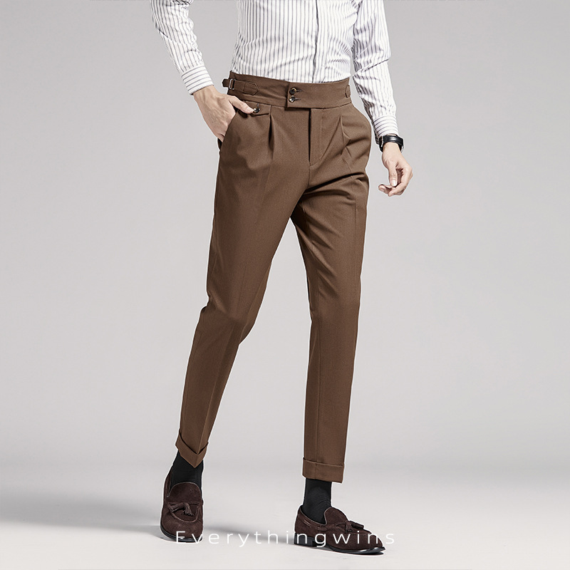 Pantalones cortos para hombre Naples, pantalones de cintura alta, color marrón, corte recto, estilo casual de negocios, ajustados. image 4