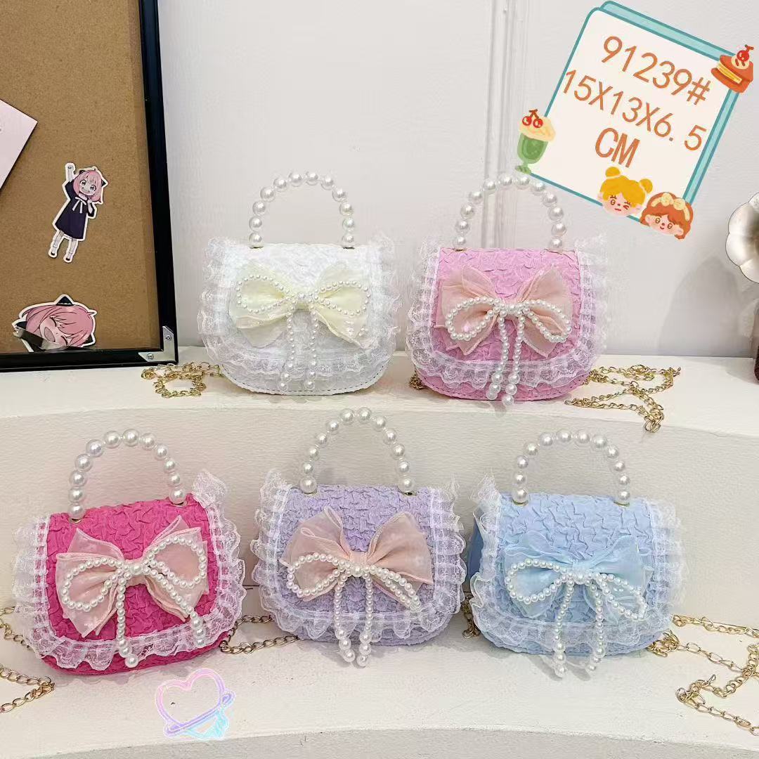 Nuevo encaje perla arco bolso cuadrado bolso de estilo extranjero versátil pequeño viento fragante bolso de chicas bolso de moda bolso de niños