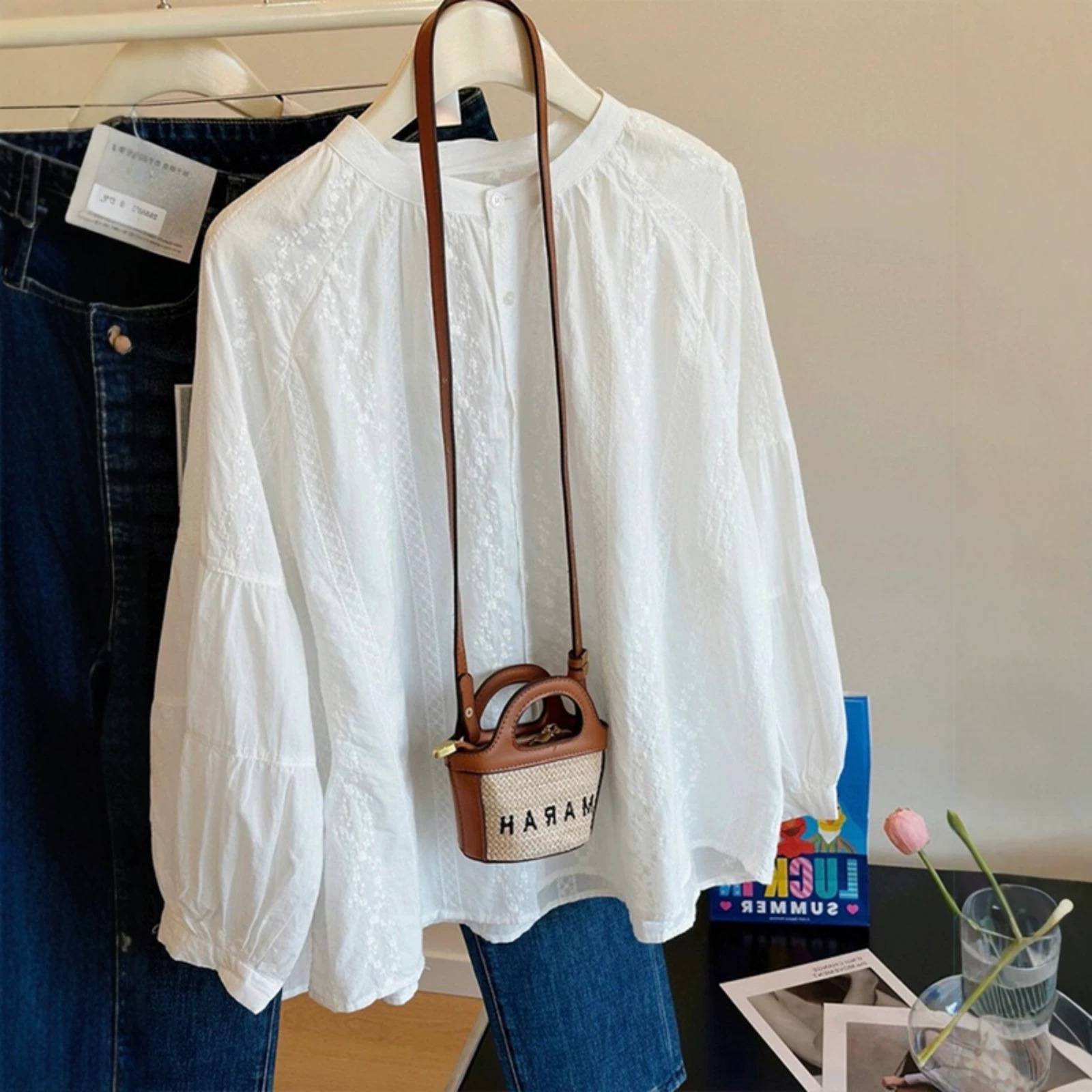 Plus Size 120kg French Chiffon Puff Sleeve Long Sleeve Shirt Women's Top Loose Oversized T-Shirt for Spring and Autumn
