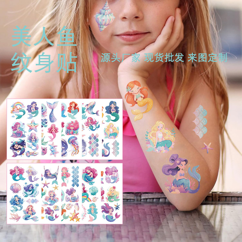 Cute Cartoon Mermaid Tattoo Sticker Girl Arm Face Fun Party Waterproof Temporary Tattoo Sticker Cute Cartoon Mermaid Tattoo Sticker Girl Arm Face Fun Party Waterproof Temporary Tattoo Sticker