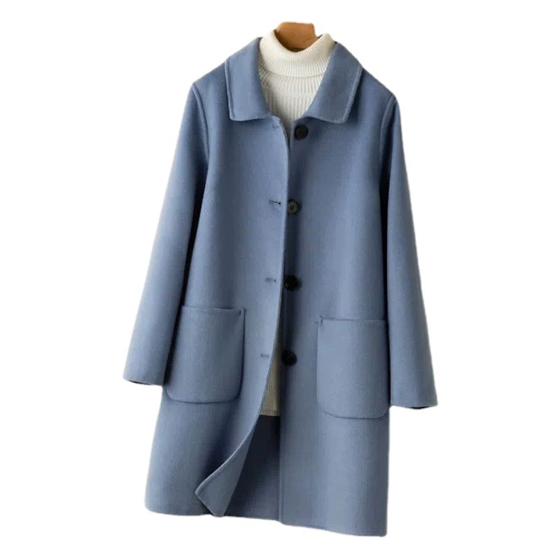 Межсезонное пальто из чистой шерсти, Женское пальто средней длины, новинка зимы 2022 г., корейское двустороннее кашемировое шерстяное пальто высокого класса