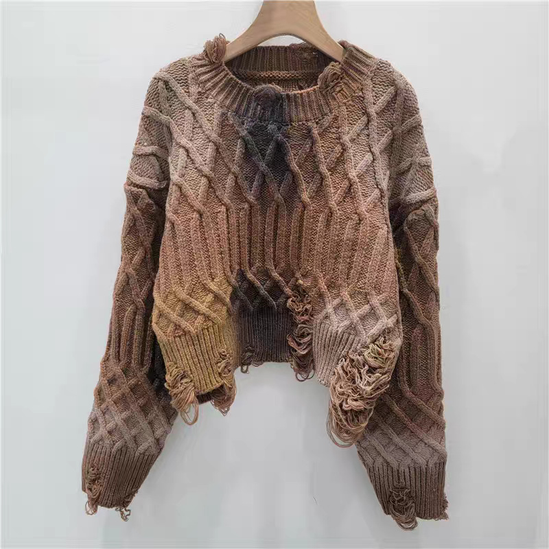 2025 otoño y invierno nueva personalidad versátil coreana suelta industria pesada para hacer viejos graffiti personalidad jersey de cuello redondo image 3