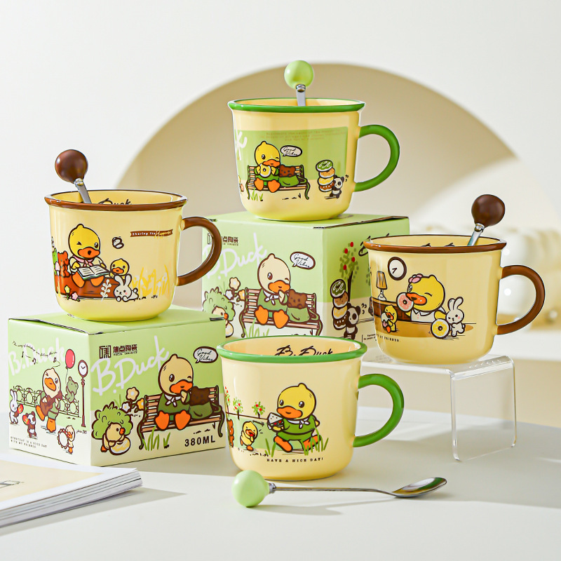 Genuine B.DUCK Little Yellow Duck Taza de cerámica de marca compartida Taza de agua de dibujos animados de red roja Taza linda taza de leche de desayuno