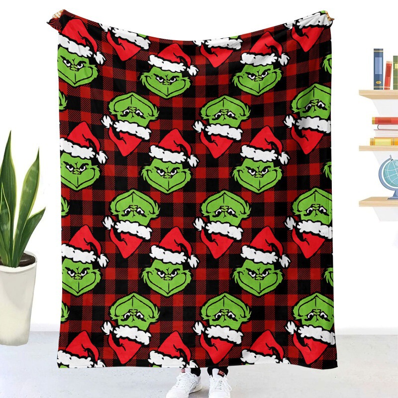 Flannel Blanket Grinch Blanket Lamb Fleece Fold Blanket Air Conditioning Baby Blanket Green Hair Strange 3