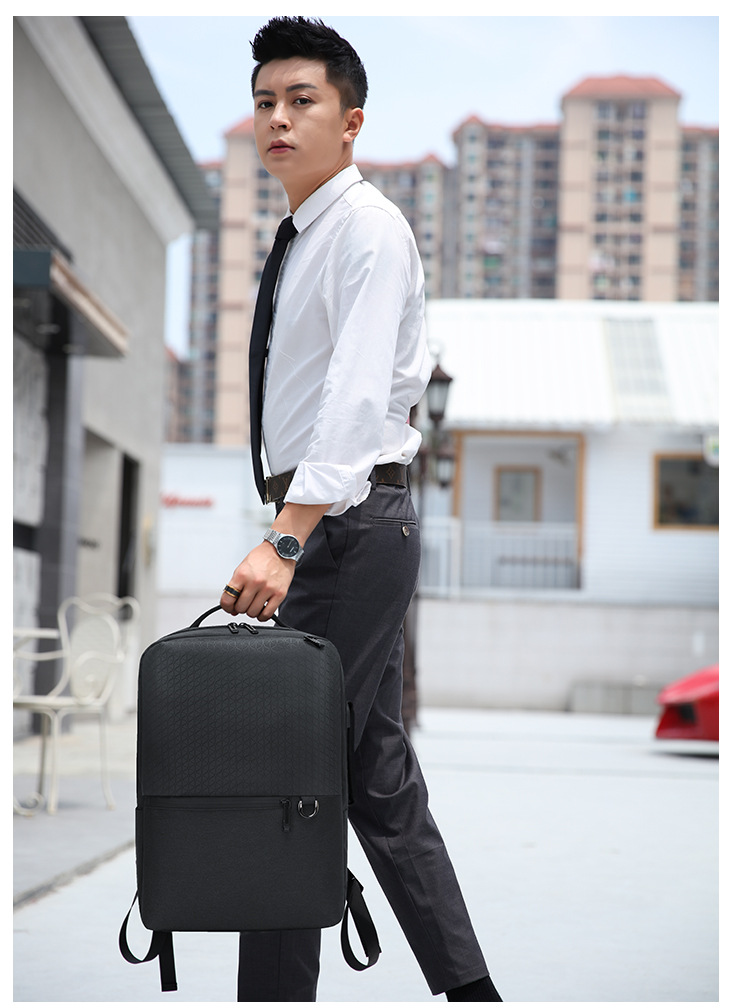 Business Casual Backpack Embossed Derm Fabric Usb Men's Backpack Backpack 15.6-inch Laptop Bag display picture 12