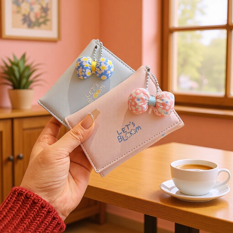 Daini Korean Version New Compact and Exquisite Bow Pendant Print 70% off Mini Compact Women's Wallet