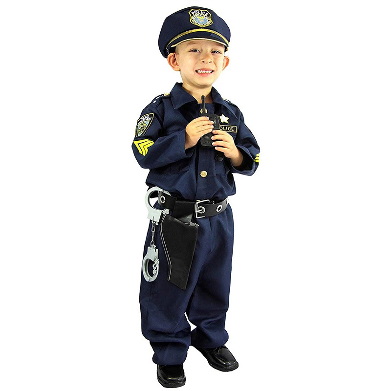 thumbnail image 1 of Disfraces de policía para niños disfraces de Halloween disfraces de oficial de policía superior ropa de escenario trajes de uniforme militar para niños, 1 of 5