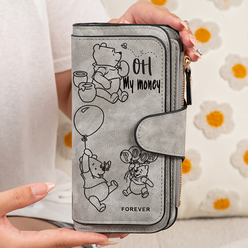 Winnie the Pooh Wallet for Women, Long Style, Large Capacity, Multi-Card Slots, Cute Cartoon Student Coin and Card Holder