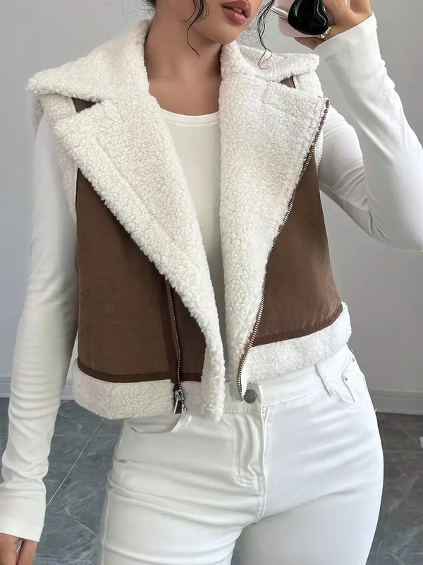 欧美跨境皮毛一体羊羔毛马甲女外搭洋气秋冬轻薄背心机车服女士|undefined