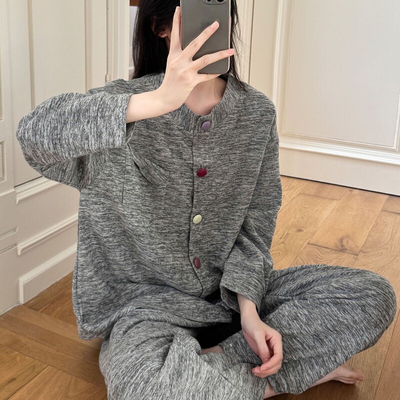 Cashmere Pajamas for Women, Winter Thin Velvet Warm Velvet, Korean Style High-End Long-Sleeved Pants, Autumn and Winter Wearable Home Clothes