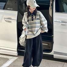 女童卫衣套装春秋2025新款儿童洋气条纹长袖polo衫韩版休闲两件套