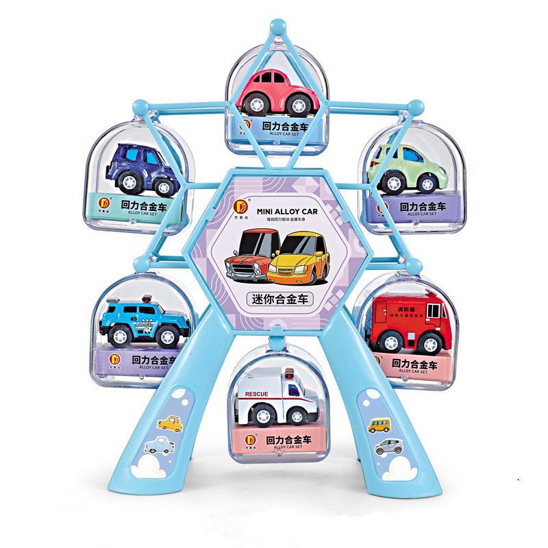 Caja de regalo de automóvil de aleación de rueda gigante con 6 modelos de automóvil de metal de retroceso juguetes para niños venta al por mayor en caliente transfronteriza