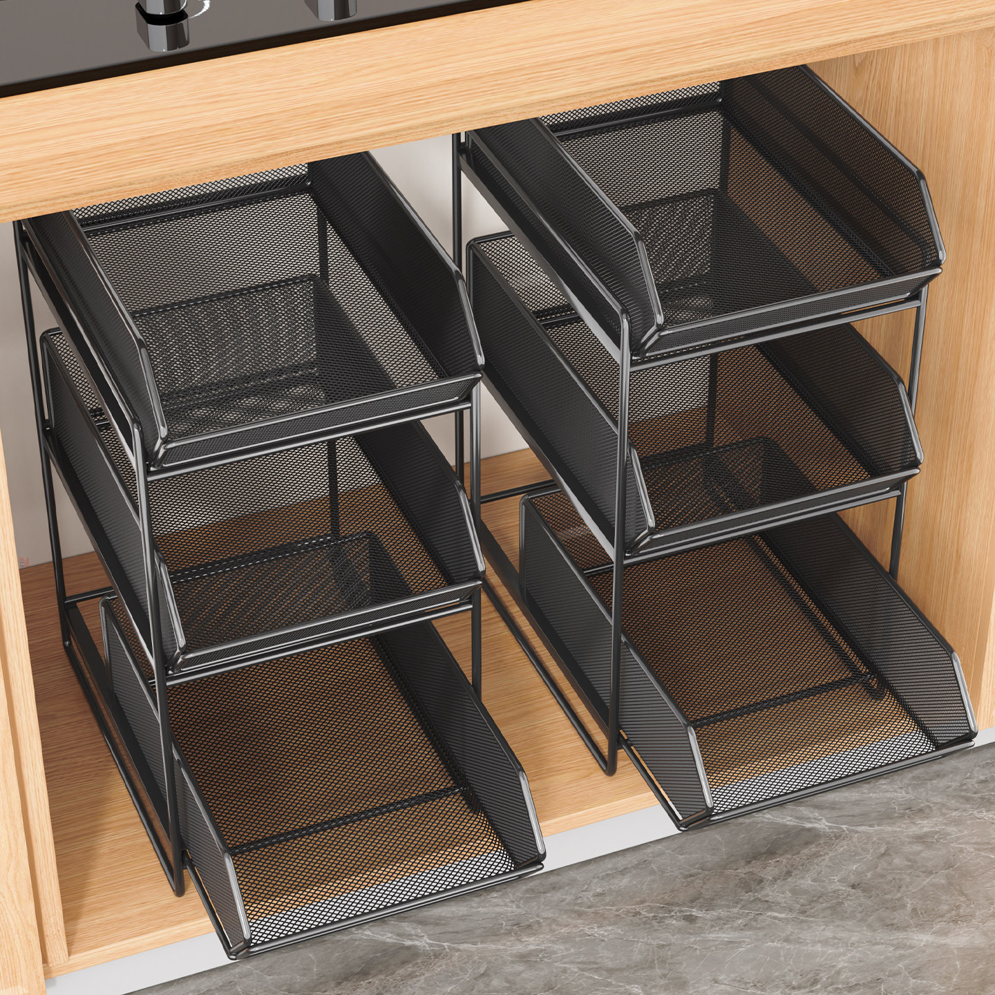 Kitchen Layered Storage Pull-Out Basket, Household Bathroom Cabinet Under-Sink Storage Rack, Under-Sink Pull-Out Storage Rack