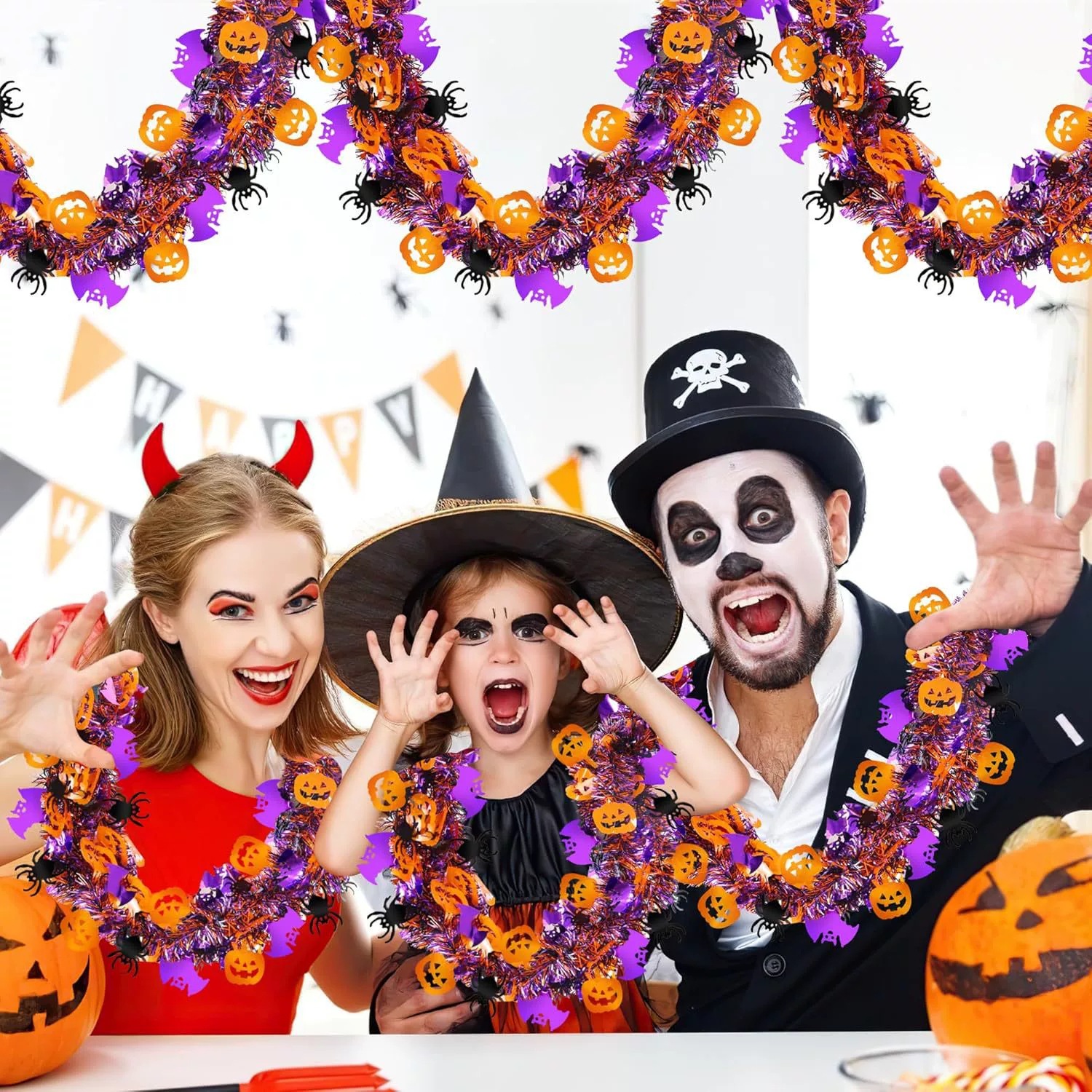 Transfronterizo Amazon Halloween decoración de calabaza araña murciélago colorida pestaña tira de lana 2 metros