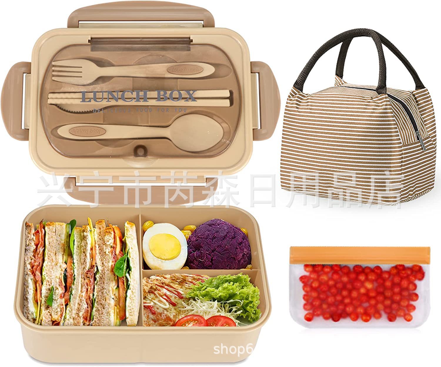 Amazon adulto a prueba de fugas japonés lonchera traje 3-rejilla lonchera aislamiento bolsa snack ziplock bolsa combinación