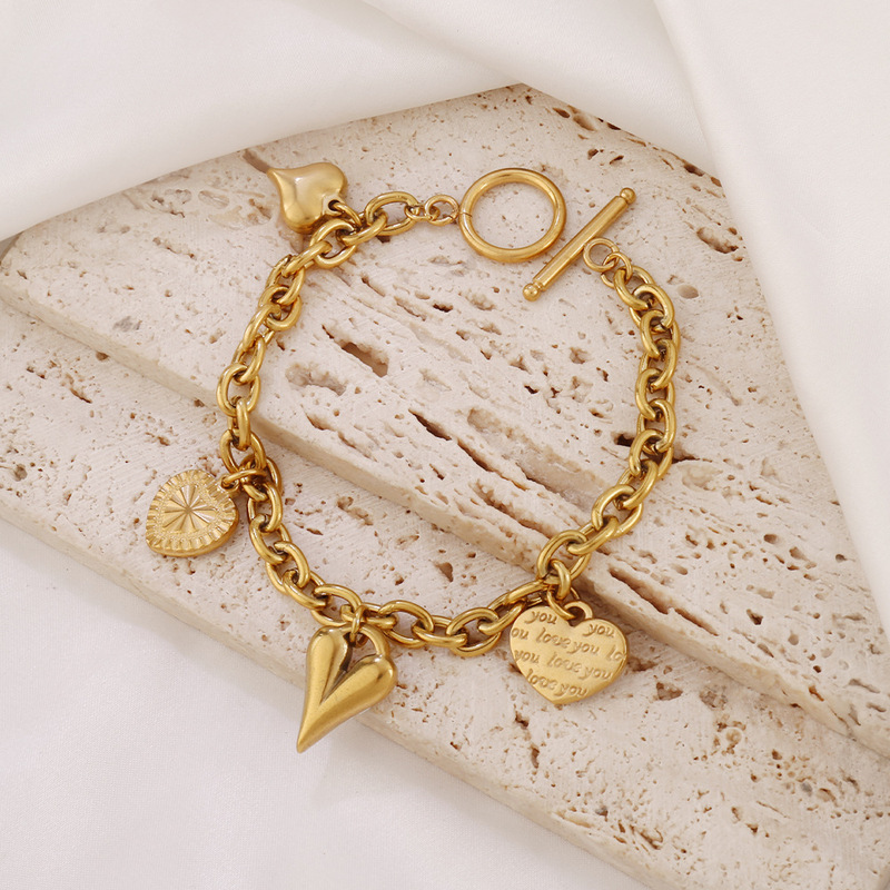 Fashion Retro Stainless Steel Multiple Heart Pendant Bracelet Ladies Love Pendant Ot Buckle Chain Hand Jewelry Wholesale
