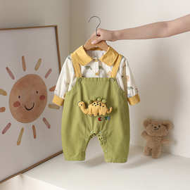 新款春季婴儿连体衣可爱恐龙图案男女宝宝外出服百搭舒适爬服