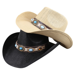 New Cross Border Hot Sale Retro Western Cowboy Hat Belt Gem Jazz Hat Festival Hat Top Hat Prom Party
