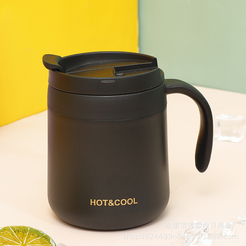 Doble capa de acero inoxidable con aislamiento al vacío taza de café de oficina con mango taza de té de fondo redondo hombres y mujeres con aislamiento hervidor portátil