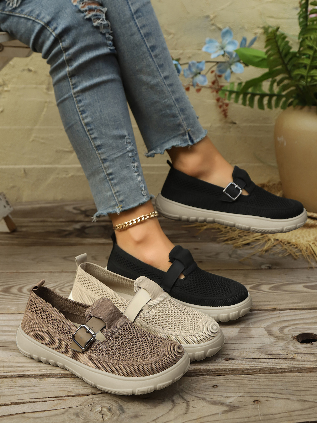Women's Breathable Mesh Platform Slip-on Casual Shoes For Ladies_voghion.com