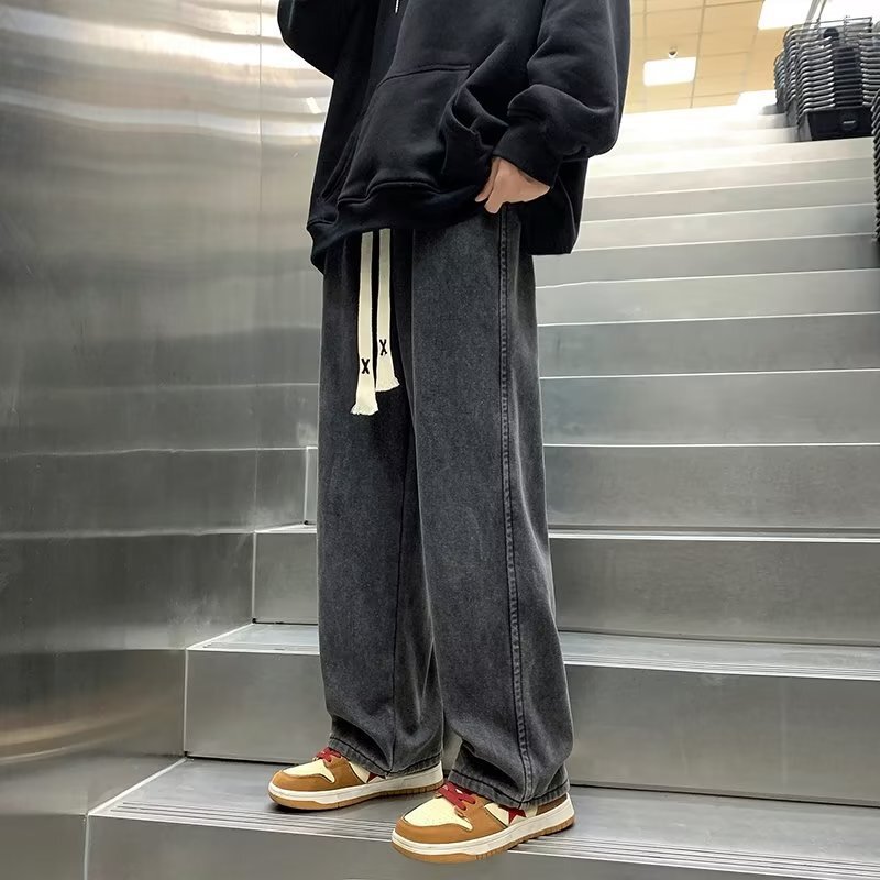 High-Waisted Straight-Leg Ash Gray Wide-Leg Jeans for Women, Loose Fit, Fleece-Lined Cigarette Pants, New Autumn and Winter Style for Petite Figures High-Waisted Straight-Leg Ash Gray Wide-Leg Jeans for Women, Loose Fit, Fleece-Lined Cigarette Pants, New Autumn and Winter Style for Petite Figures
