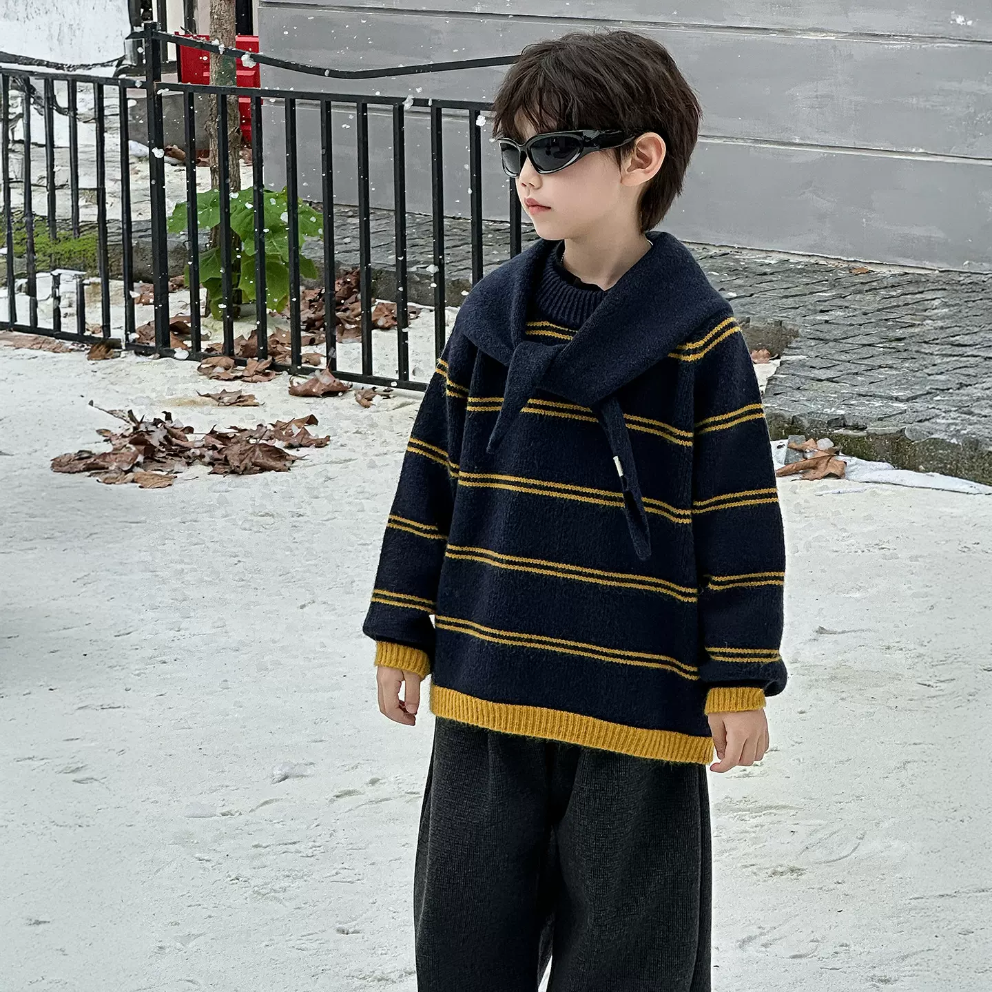 棉小铺男童毛衣儿童秋季韩版2025新款披肩条纹秋冬保暖童装针织衫