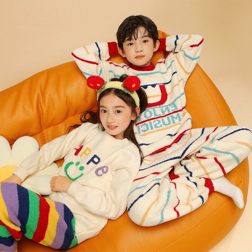 Children's Pajamas  Winter New Boy Set Girl Set Cute Long Sleeve Long Pants Homecoming Two Piece Set