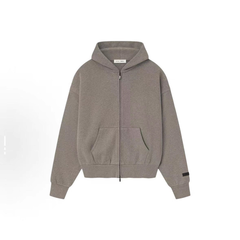 Ss25-Essentials Brushed Silver Silicone Cardigan Zipper Loose Hooded Hoodie Jacket Ss25-Essentials Brushed Silver Silicone Cardigan Zipper Loose Hooded Hoodie Jacket
