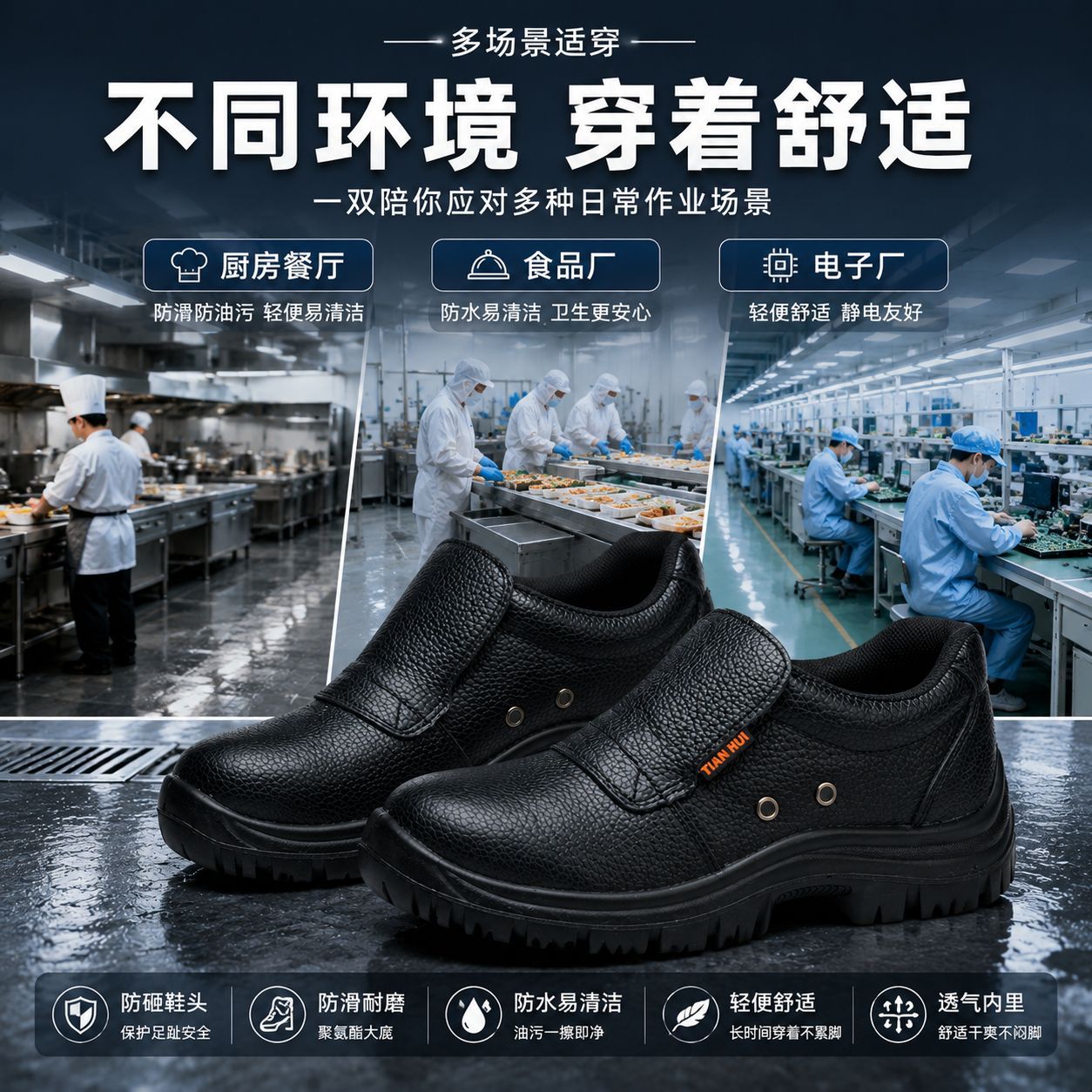 Genuine leather chef shoes, oil-resistant, dirt-resistant, protective work shoes, embossed, non-slip, specifically for kitchen use
