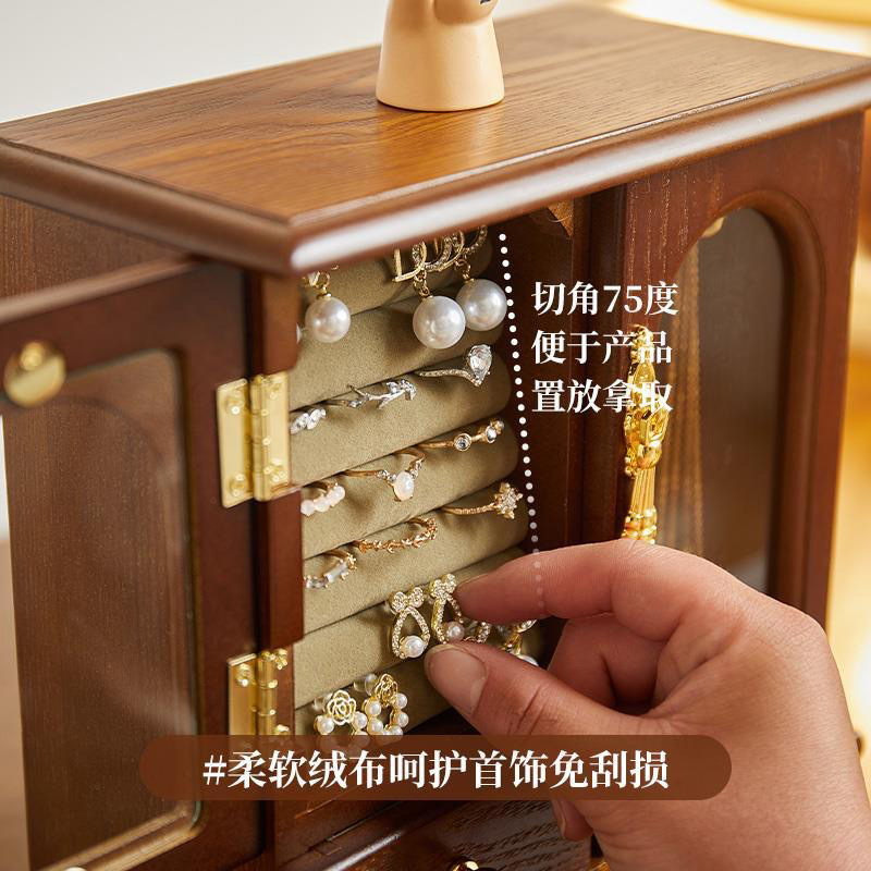 レトロ家庭用高級レトロ中国式実木ジュエリー収納ケース多層大容量ネックレスジュエリー収納|undefined