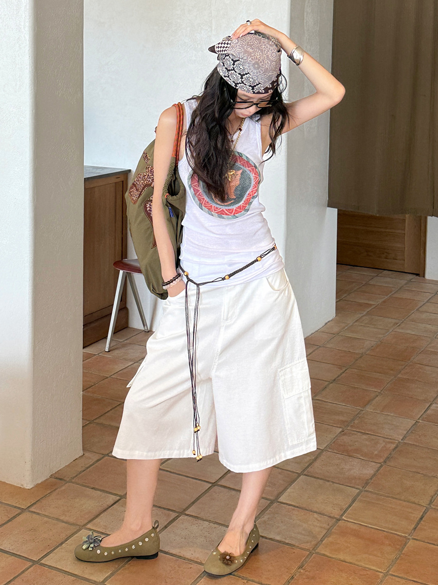 MMFISH pantalones cortos de bolsillo grande de la calle de moda, pantalones rectos, holgados, de cintura baja, piernas anchas, un mono 25K261