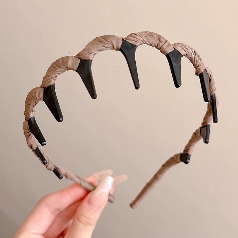 Alto cráneo de lana ondulado banda de cabello para mujeres lavado de cara maquillaje especial banda de cabello con dientes antideslizante acabado de cabello agrupado tocado