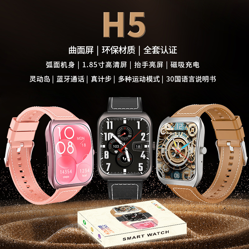 H5 New Smart Curved Screen Durable Bluetooth Call Heart Health Monitoring Sports True Pedometer Watch Curved Surface