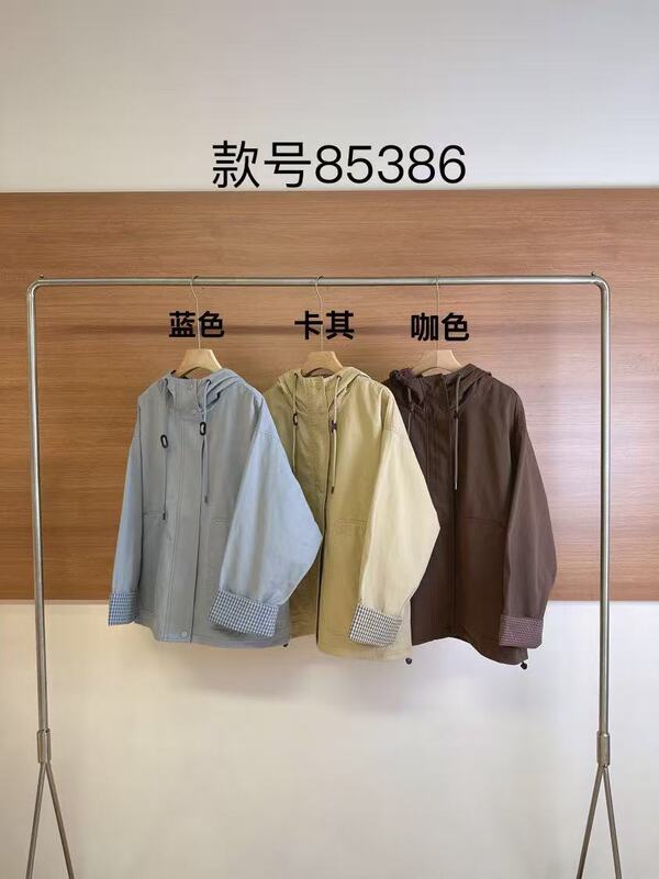 格子拼接连帽外套女2025春秋新款宽松显瘦休闲百搭夹克上衣|undefined