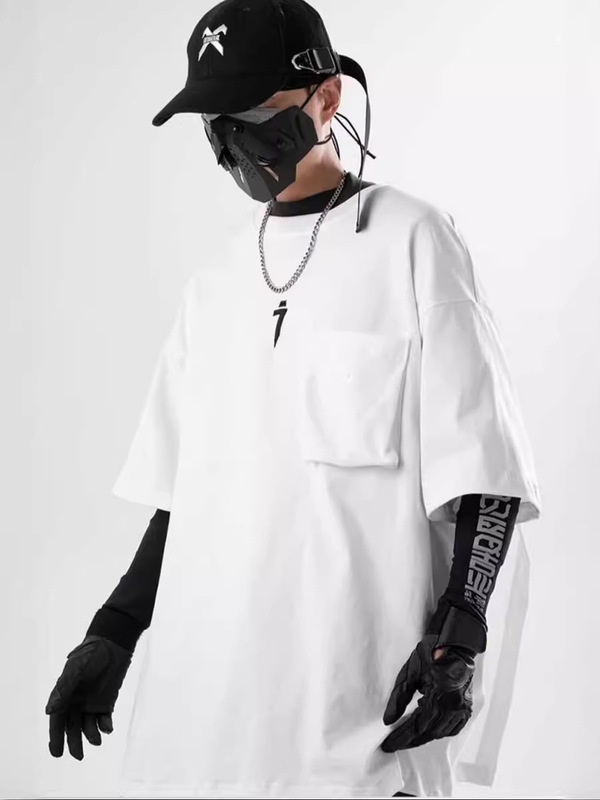 Fake Two-piece Cloak Short-sleeved Men's Trendy Brand Loose Functional T-shirt Loose Crewneck Half-sleeved Shirt Cool Trendy Men's T-shirt